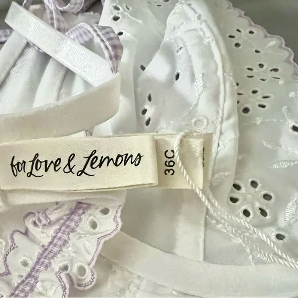 For Love and Lemons Daisy Eyelet Embroidered Bodysuit White and Lavender 36C NWT - Picture 5 of 6